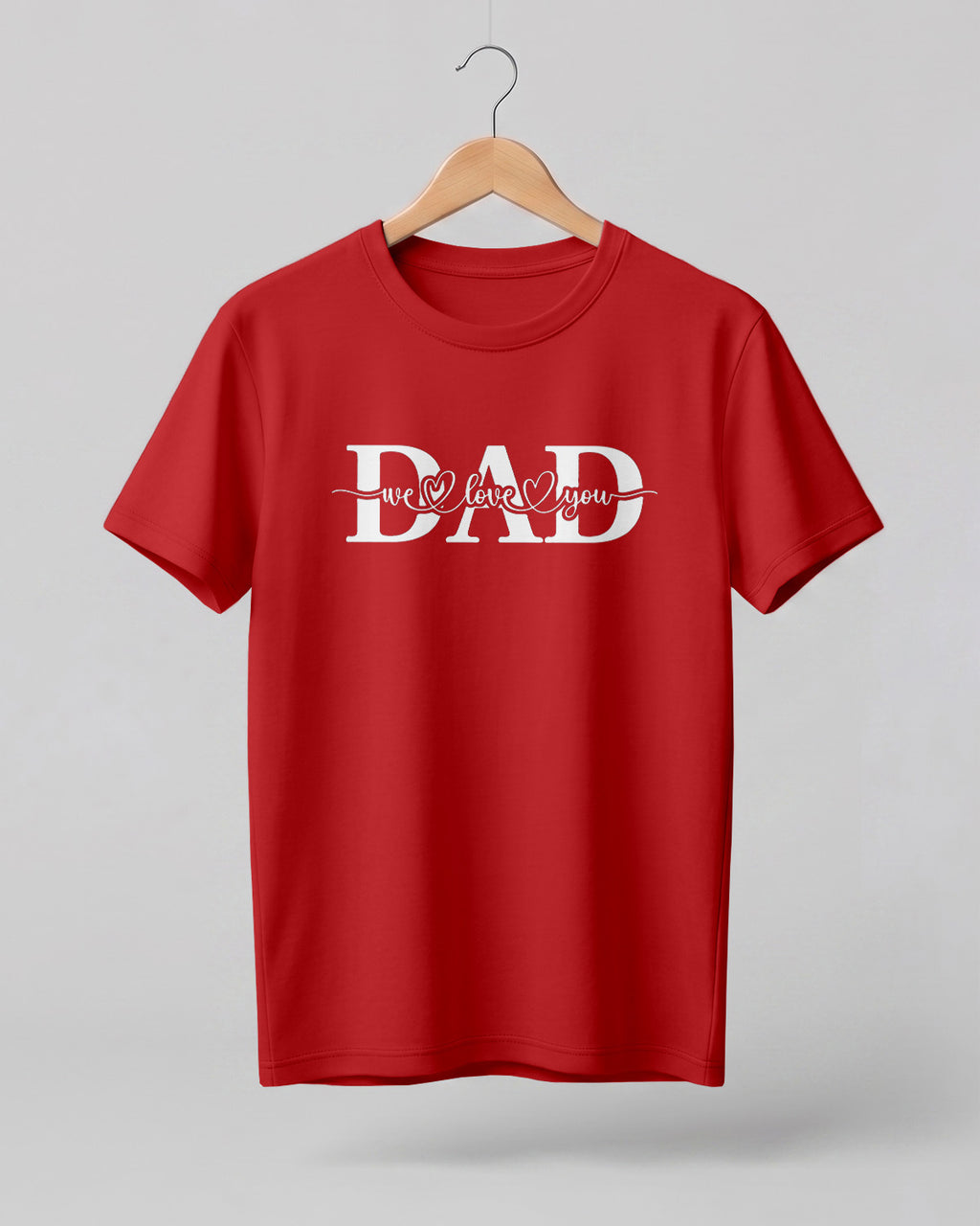Xenovaurban graphic half sleeve T-shirt featuring bold “DAD” typography and “We Love You” message with heart details.