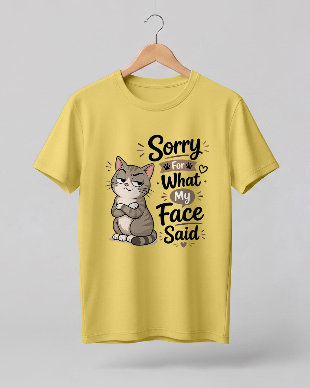 Sarcastic graphic half sleeve t-shirt featuring Sorry For What My Face Said quote printed on premium cotton fabric