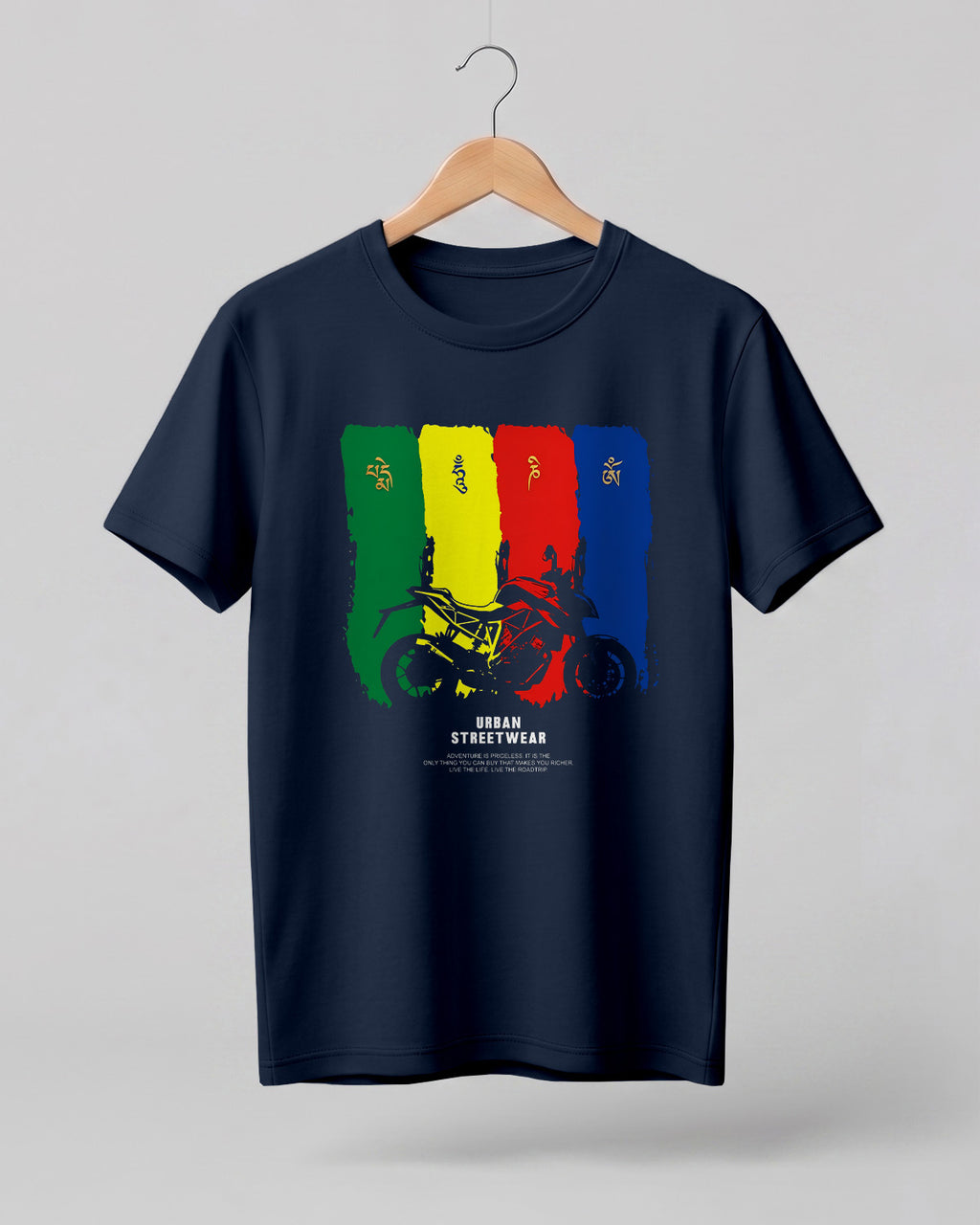 Retro Moto Colour Block Graphic T-Shirt for Men