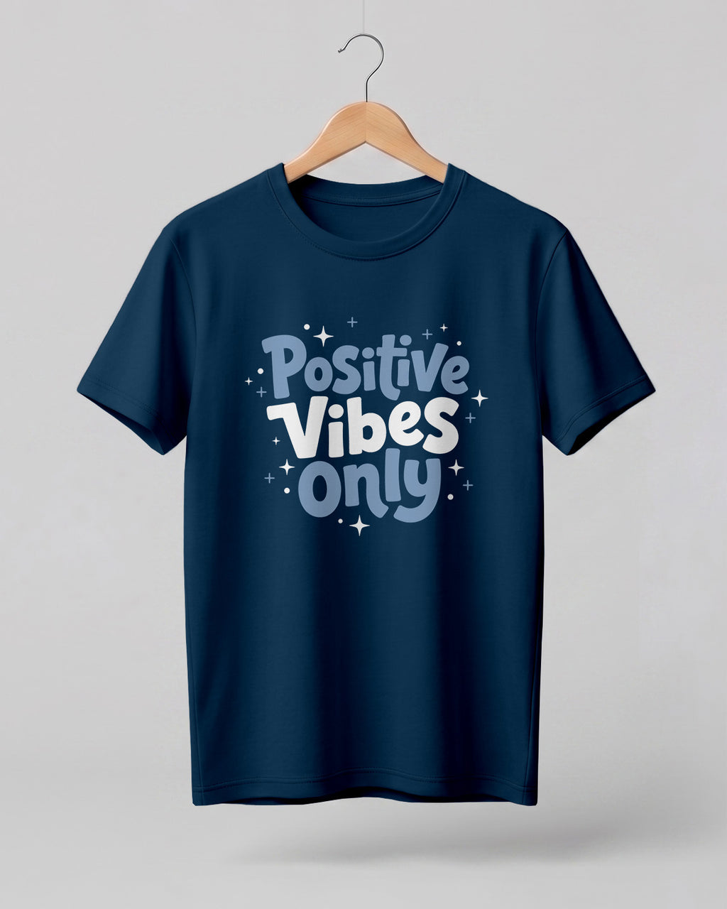 Motivational graphic half sleeve t-shirt featuring Positive Vibes Only typography design on premium cotton fabric.