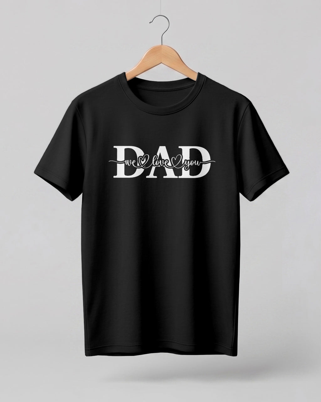 Xenovaurban graphic half sleeve T-shirt featuring bold “DAD” typography and “We Love You” message with heart details.