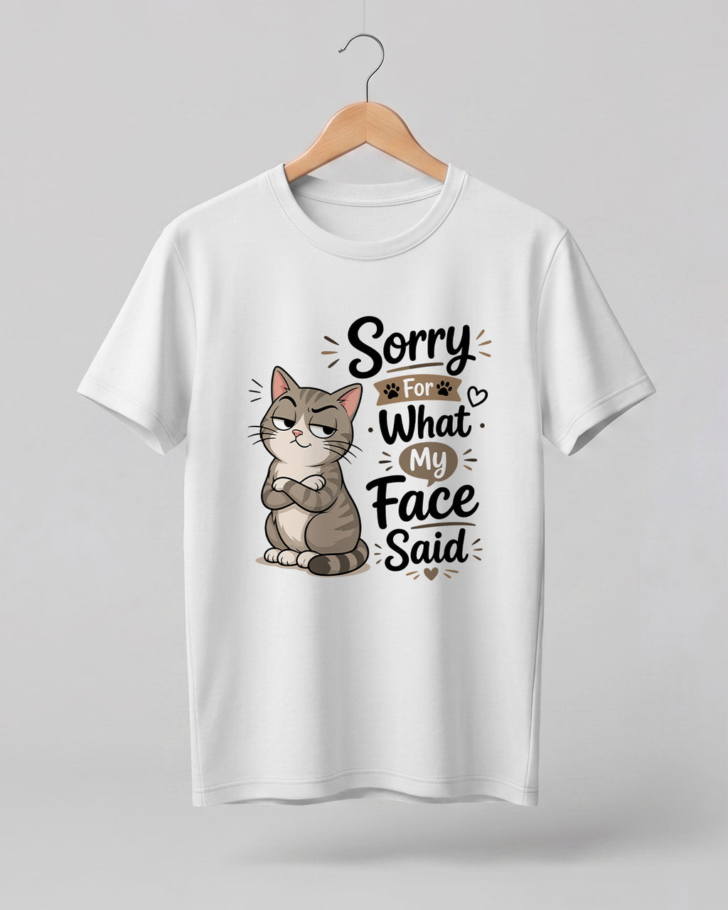 Sarcastic graphic half sleeve t-shirt featuring Sorry For What My Face Said quote printed on premium cotton fabric