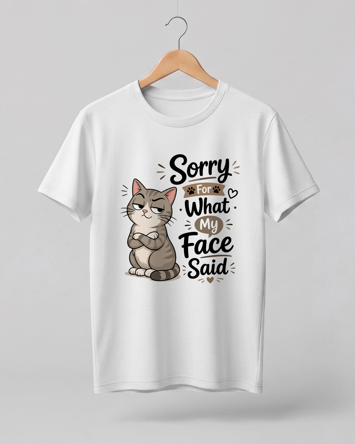 Sarcastic graphic half sleeve t-shirt featuring Sorry For What My Face Said quote printed on premium cotton fabric