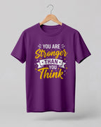 Motivational graphic half sleeve t-shirt featuring You Are Stronger Than You Think typography design printed on premium cotton fabric