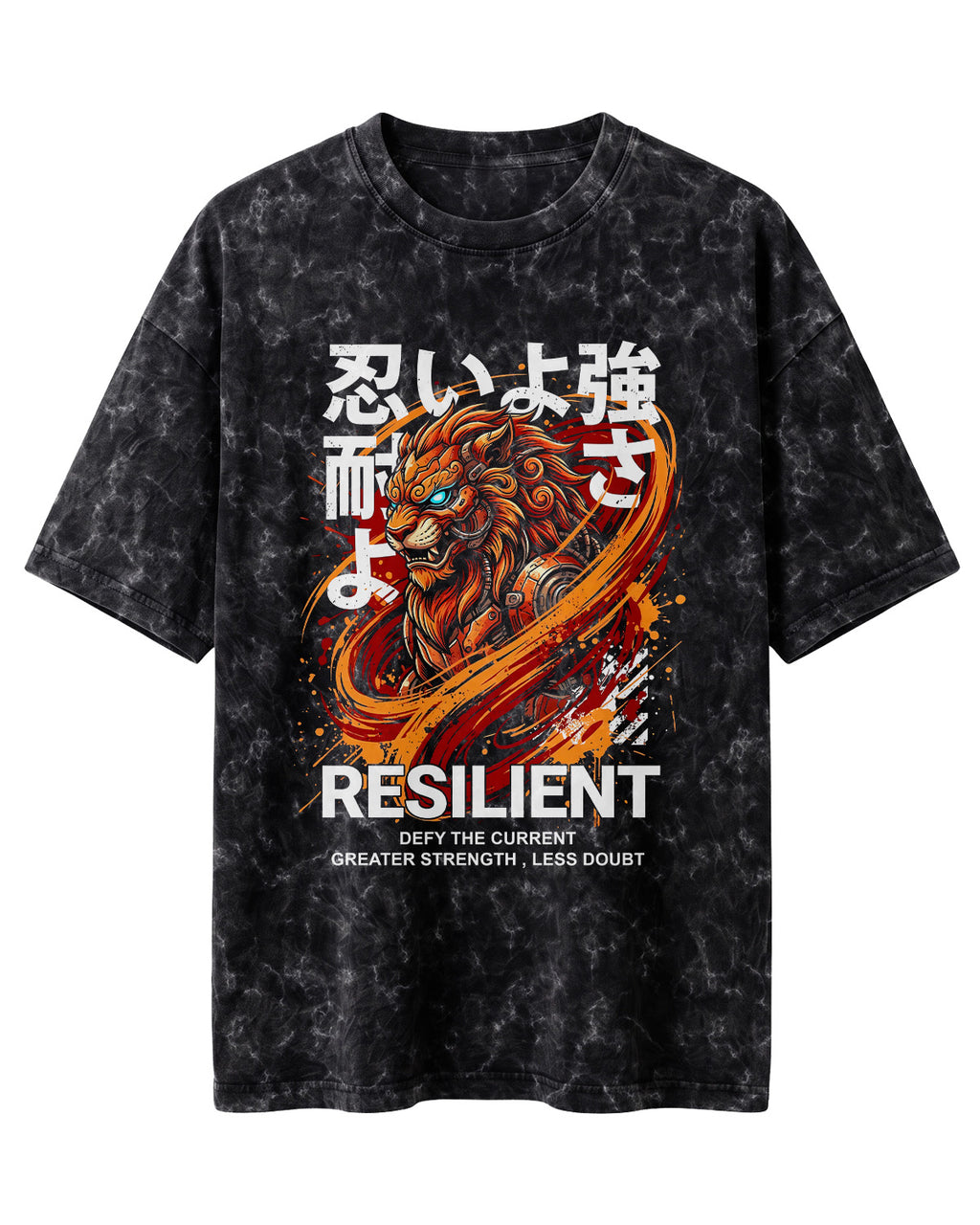 Motivational graphic oversized t-shirt featuring Resilient typography design on premium acid washed cotton fabric