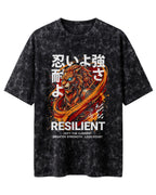 Motivational graphic oversized t-shirt featuring Resilient typography design on premium acid washed cotton fabric
