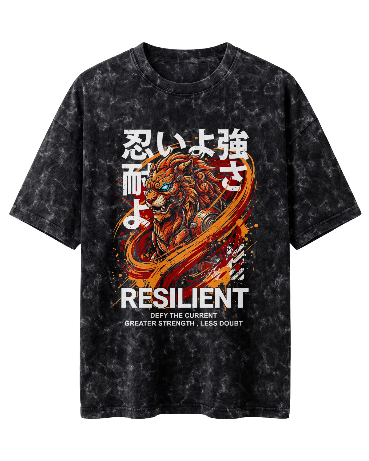 Motivational graphic oversized t-shirt featuring Resilient typography design on premium acid washed cotton fabric