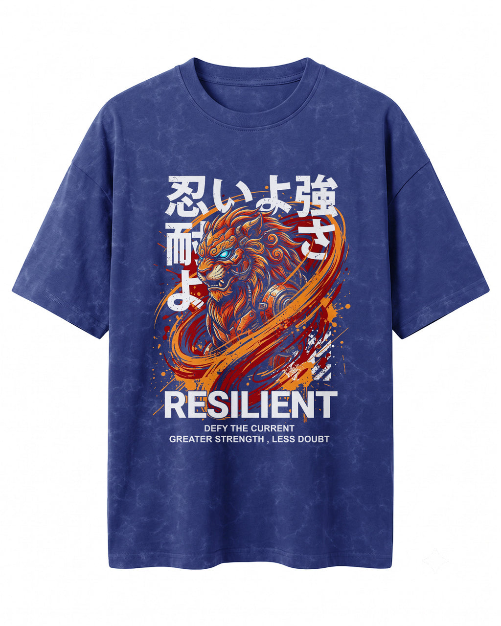 Motivational graphic oversized t-shirt featuring Resilient typography design on premium acid washed cotton fabric