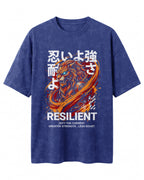 Motivational graphic oversized t-shirt featuring Resilient typography design on premium acid washed cotton fabric