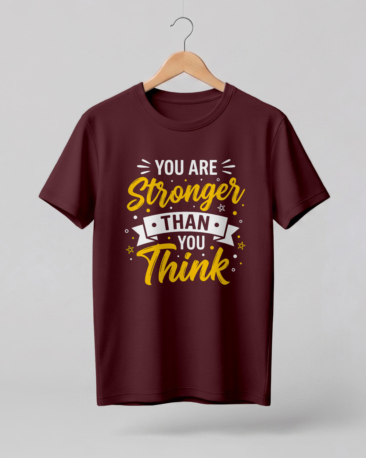 Motivational graphic half sleeve t-shirt featuring You Are Stronger Than You Think typography design printed on premium cotton fabric