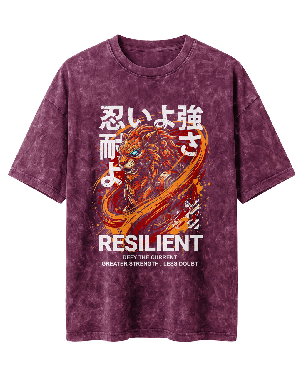 Motivational graphic oversized t-shirt featuring Resilient typography design on premium acid washed cotton fabric