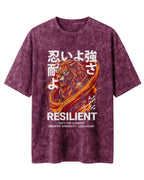 Motivational graphic oversized t-shirt featuring Resilient typography design on premium acid washed cotton fabric
