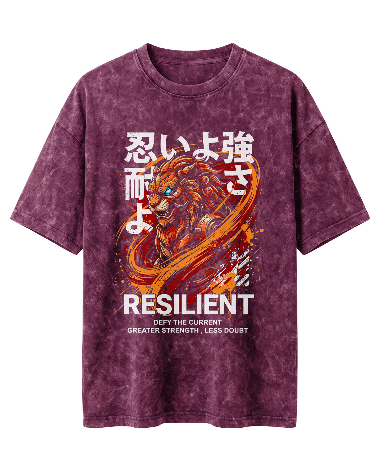 Motivational graphic oversized t-shirt featuring Resilient typography design on premium acid washed cotton fabric