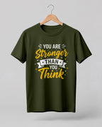 Motivational graphic half sleeve t-shirt featuring You Are Stronger Than You Think typography design printed on premium cotton fabric