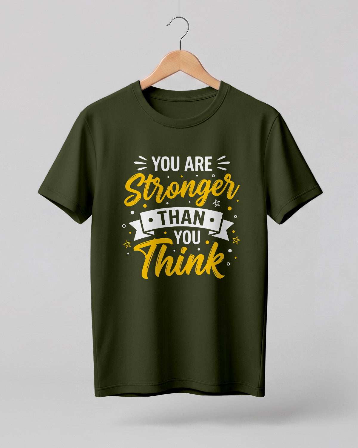 Motivational graphic half sleeve t-shirt featuring You Are Stronger Than You Think typography design printed on premium cotton fabric