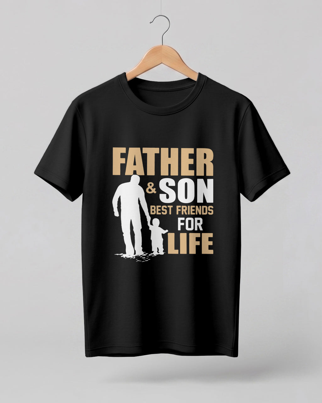 Xenovaurban graphic half sleeve T-shirt featuring father and son silhouette illustration and “Father and Son Best Friends for Life” typography.