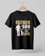 Xenovaurban graphic half sleeve T-shirt featuring father and son silhouette illustration and “Father and Son Best Friends for Life” typography.