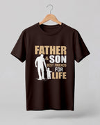 Xenovaurban graphic half sleeve T-shirt featuring father and son silhouette illustration and “Father and Son Best Friends for Life” typography.