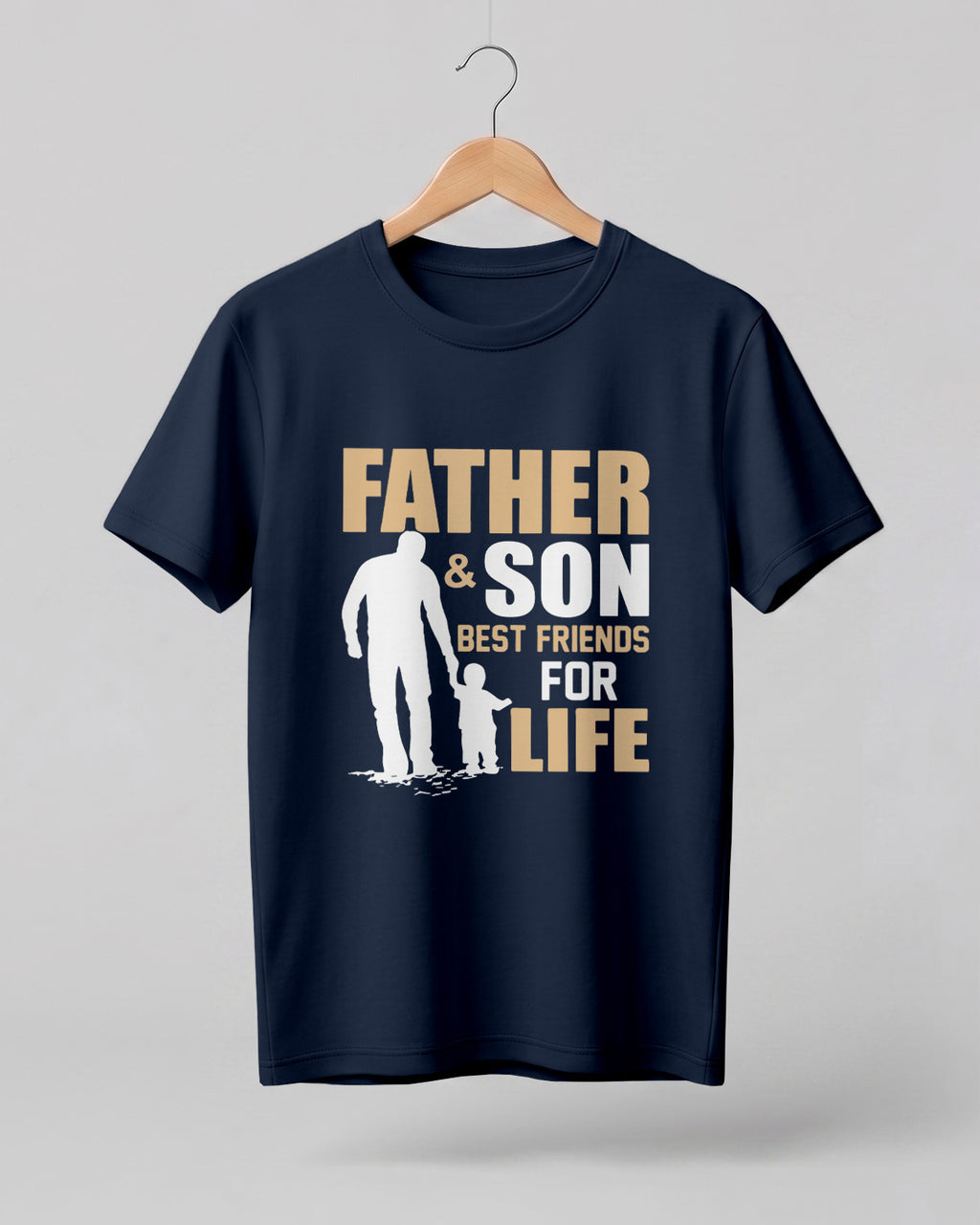 Xenovaurban graphic half sleeve T-shirt featuring father and son silhouette illustration and “Father and Son Best Friends for Life” typography.