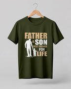 Xenovaurban graphic half sleeve T-shirt featuring father and son silhouette illustration and “Father and Son Best Friends for Life” typography.