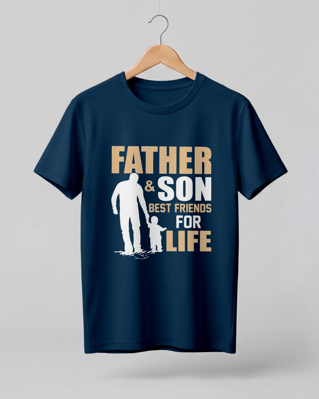 Xenovaurban graphic half sleeve T-shirt featuring father and son silhouette illustration and “Father and Son Best Friends for Life” typography.
