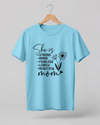 Inspirational mom graphic half sleeve t-shirt with “Strong, Brave, Fearless, Lovely, Beautiful Mom” typography design