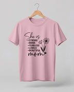 Inspirational mom graphic half sleeve t-shirt with “Strong, Brave, Fearless, Lovely, Beautiful Mom” typography design