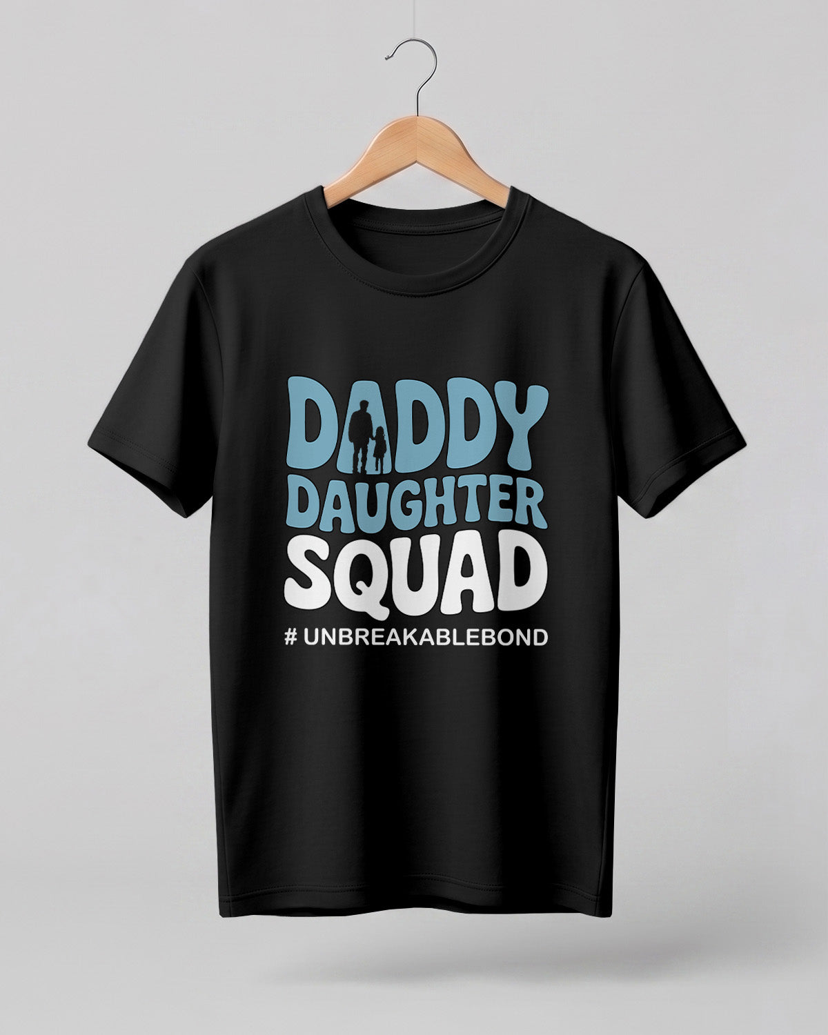 Xenovaurban graphic half sleeve T-shirt featuring bold “DADDY DAUGHTER SQUAD” typography and father-daughter silhouette illustration.