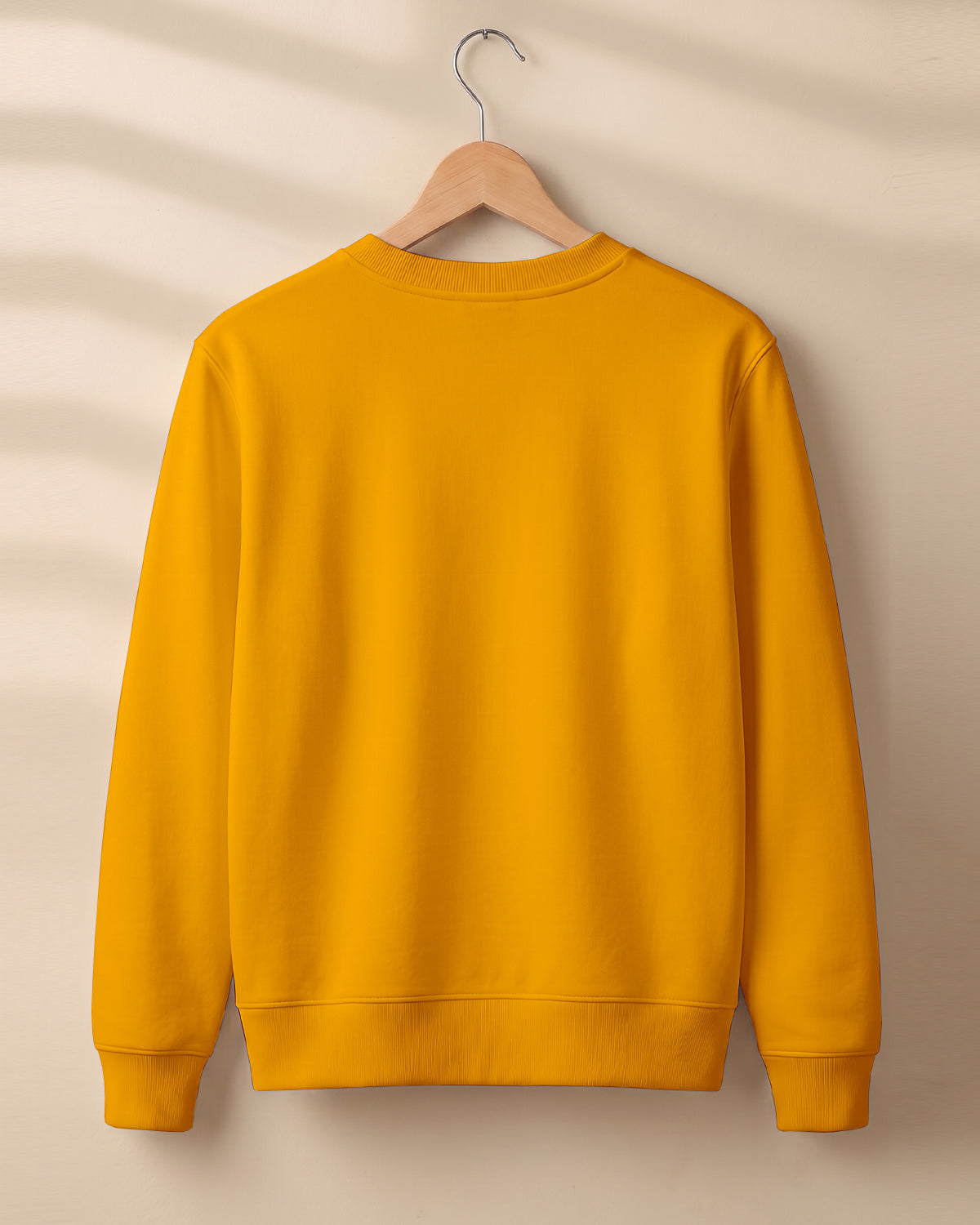 Golden yellow plain solid sweatshirt regular fit made from 320 GSM cotton fleece, bio‑washed & pre‑shrunk, with derby ribbed hem & cuffs.