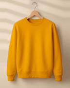 Golden yellow plain solid sweatshirt regular fit made from 320 GSM cotton fleece, bio‑washed & pre‑shrunk, with derby ribbed hem & cuffs.