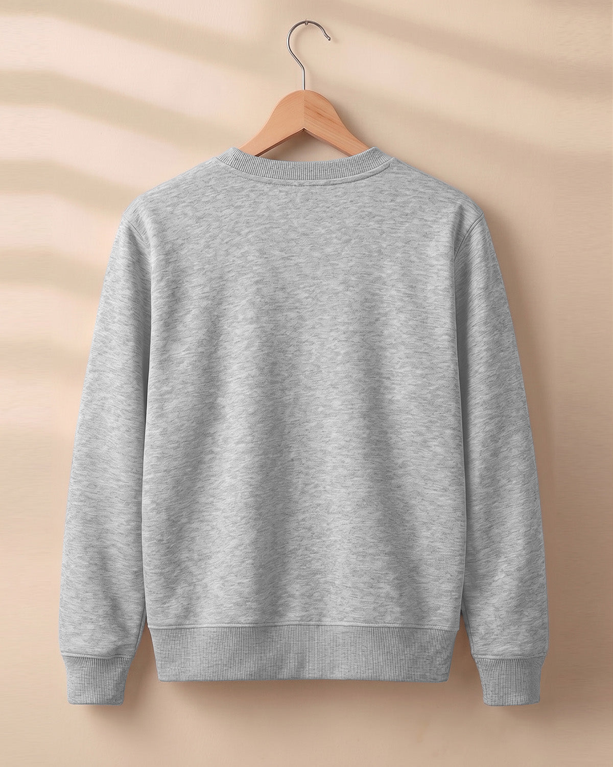 Melange Grey plain solid sweatshirt regular fit made from 320 GSM cotton fleece, bio‑washed & pre‑shrunk, with derby ribbed hem & cuffs.