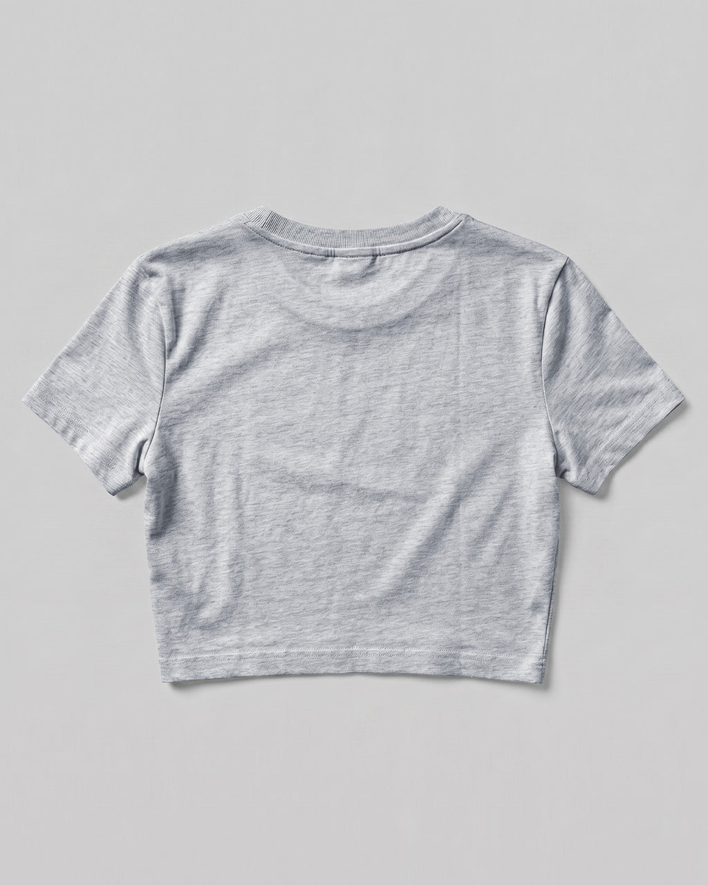 Grey Melange plain crop top made from premium cotton, 180 GSM yarn, biowashed for softness and durability.