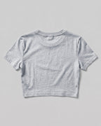 Grey Melange plain crop top made from premium cotton, 180 GSM yarn, biowashed for softness and durability.
