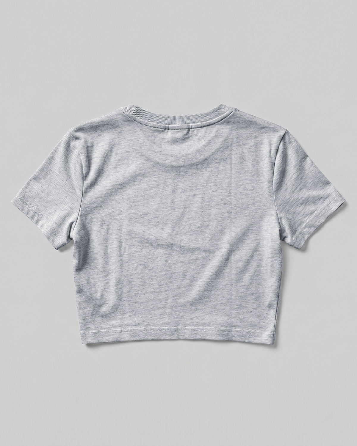 Grey Melange plain crop top made from premium cotton, 180 GSM yarn, biowashed for softness and durability.