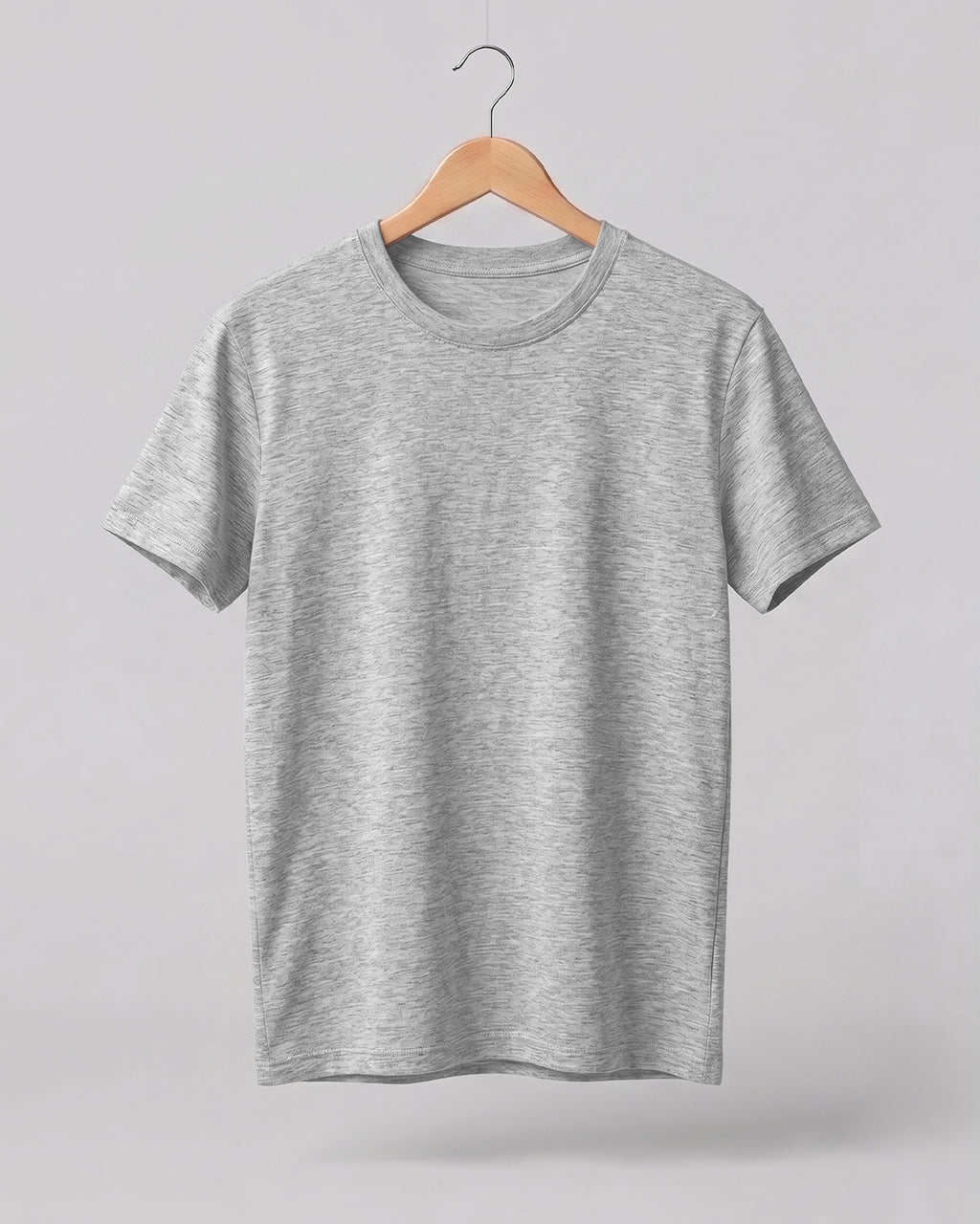 Gray Melange Plain Half Sleeve T-Shirt