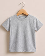 Melange Grey plain cotton kids half sleeve round neck t-shirt made from premium cotton, 180 GSM red label yarn, biowashed for softness and durability.