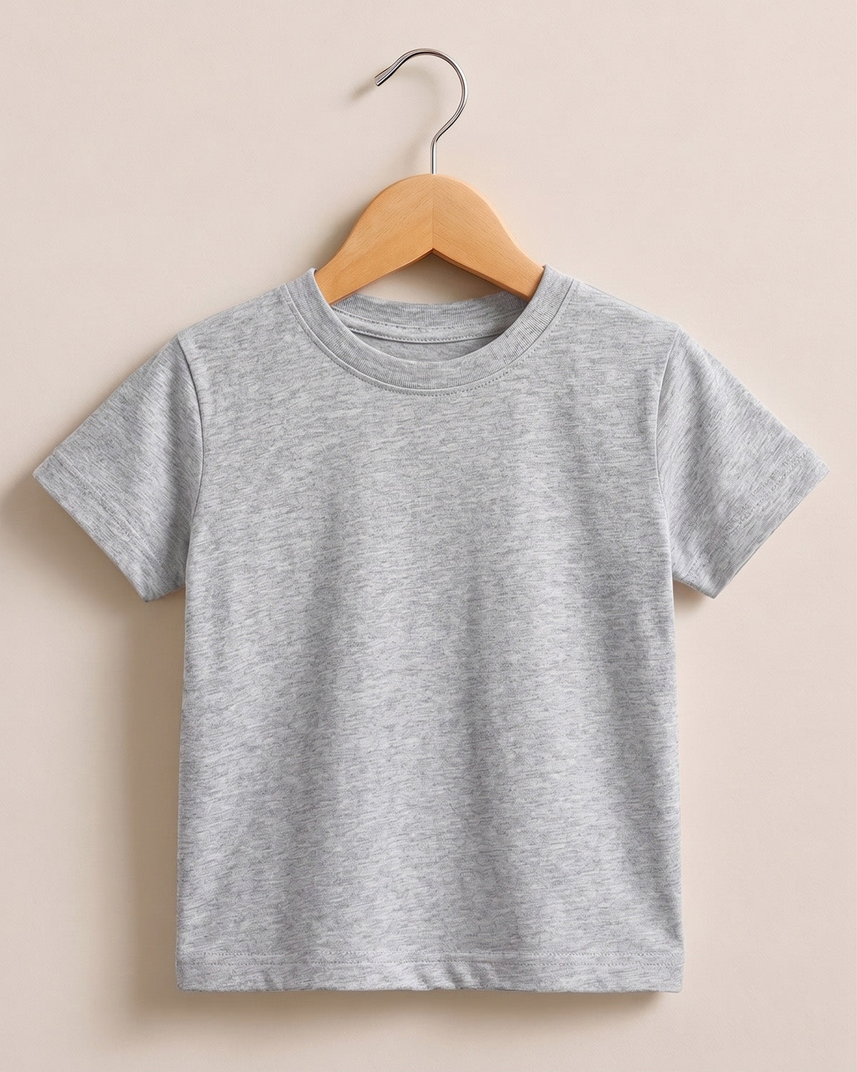 Melange Grey plain cotton kids half sleeve round neck t-shirt made from premium cotton, 180 GSM red label yarn, biowashed for softness and durability.