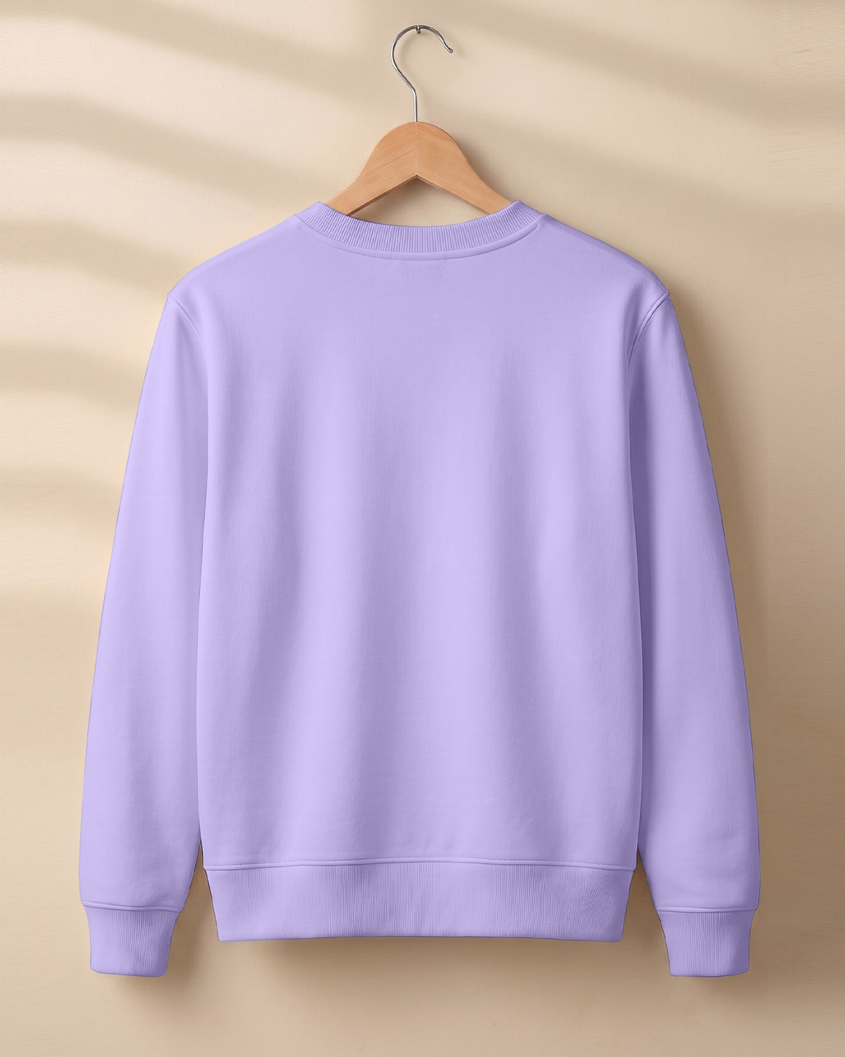 Lavender plain solid sweatshirt regular fit made from 320 GSM cotton fleece, bio‑washed & pre‑shrunk, with derby ribbed hem & cuffs.