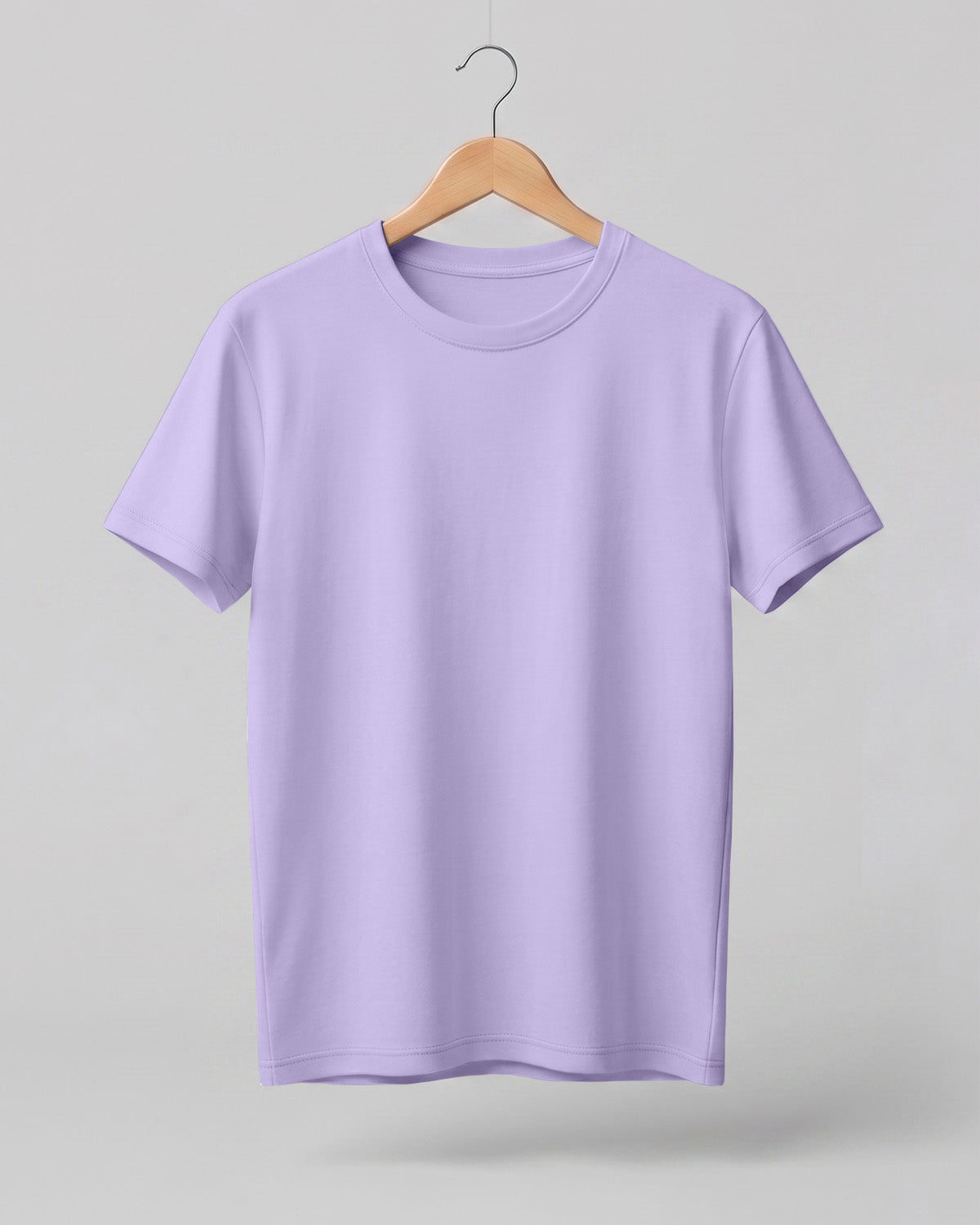 Lavender plain half sleeve round neck t-shirt made from premium cotton, 180 GSM red label yarn, biowashed for softness and durability.