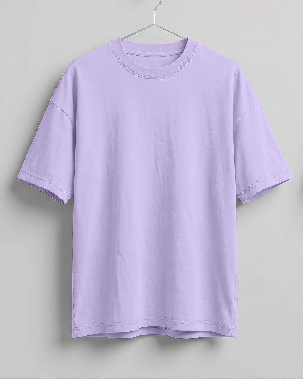 Lavender oversized plain half sleeve round neck t-shirt made from premium cotton 180 GSM red label yarn, biowashed for softness.