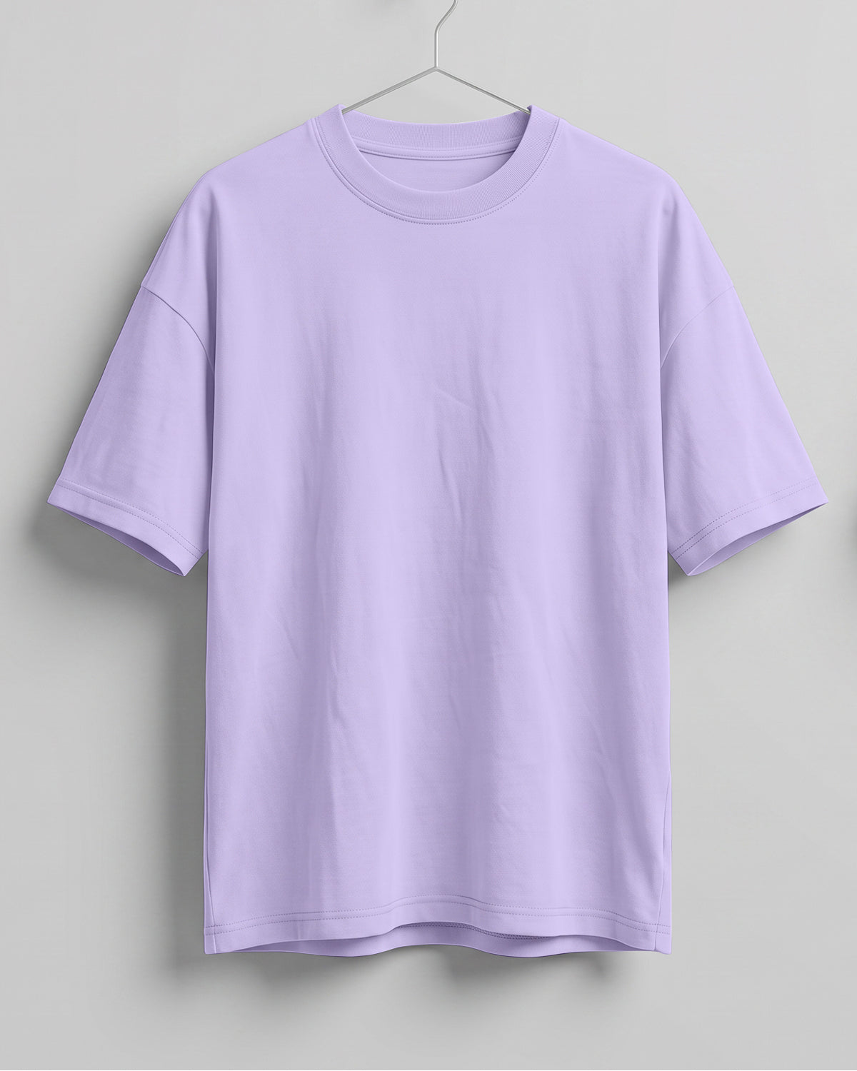 Lavender oversized plain half sleeve round neck t-shirt made from premium cotton 180 GSM red label yarn, biowashed for softness.