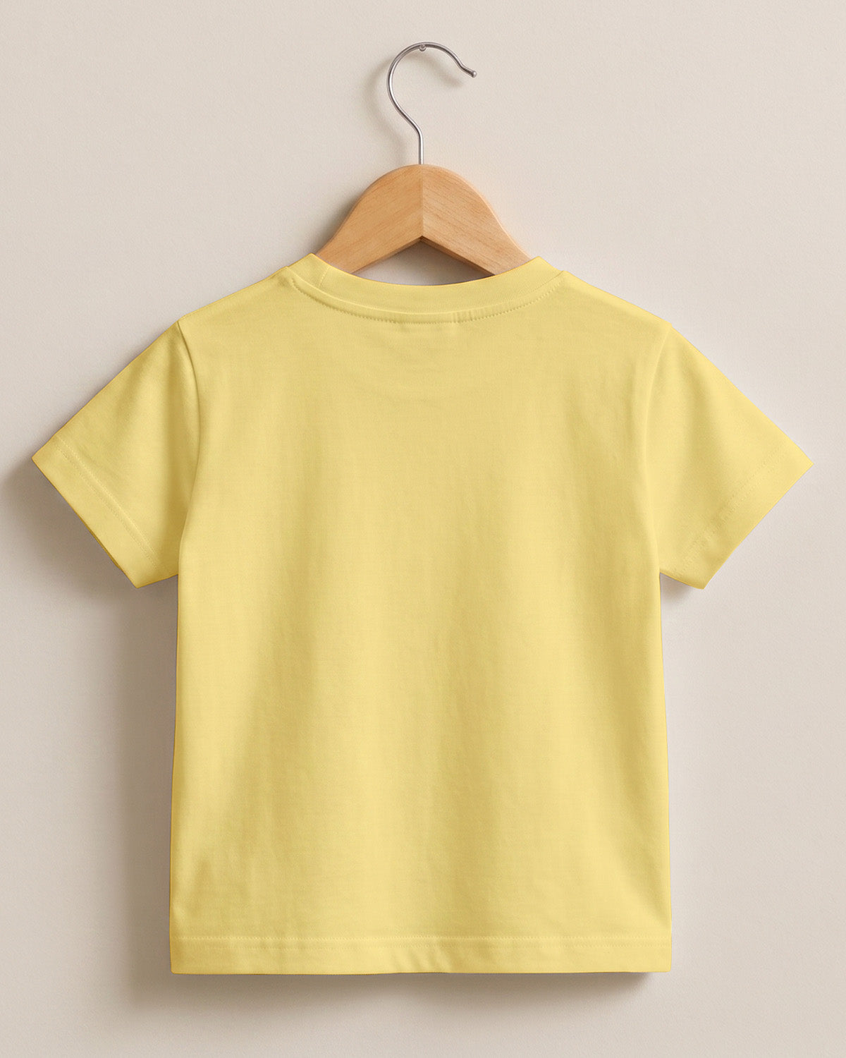 Light Yellow plain cotton kids half sleeve round neck t-shirt made from premium cotton, 180 GSM red label yarn, biowashed for softness and durability.