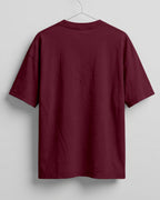 Maroon oversized plain half sleeve round neck t-shirt made from premium cotton 180 GSM red label yarn, biowashed for softness.