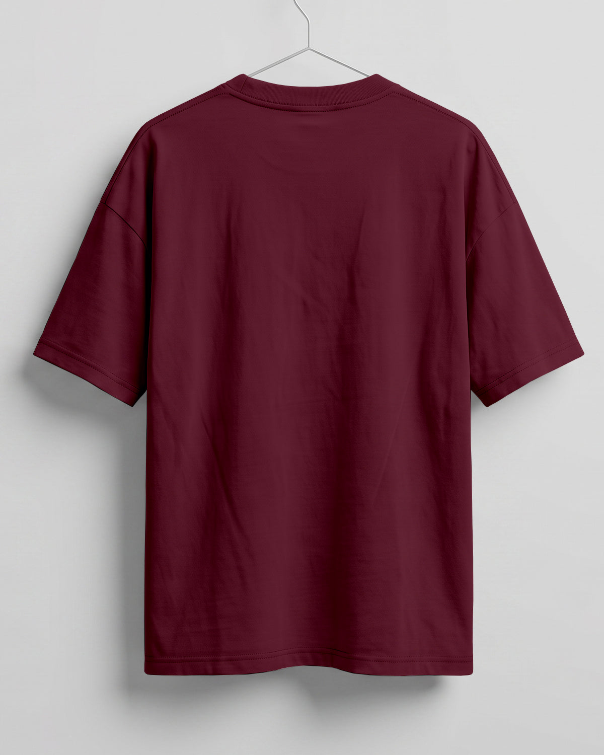 Maroon oversized plain half sleeve round neck t-shirt made from premium cotton 180 GSM red label yarn, biowashed for softness.