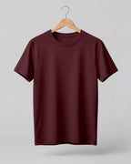 Maroon plain half sleeve round neck t-shirt made from premium cotton, 180 GSM red label yarn, biowashed for softness and durability.