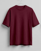 Maroon oversized plain half sleeve round neck t-shirt made from premium cotton 180 GSM red label yarn, biowashed for softness.