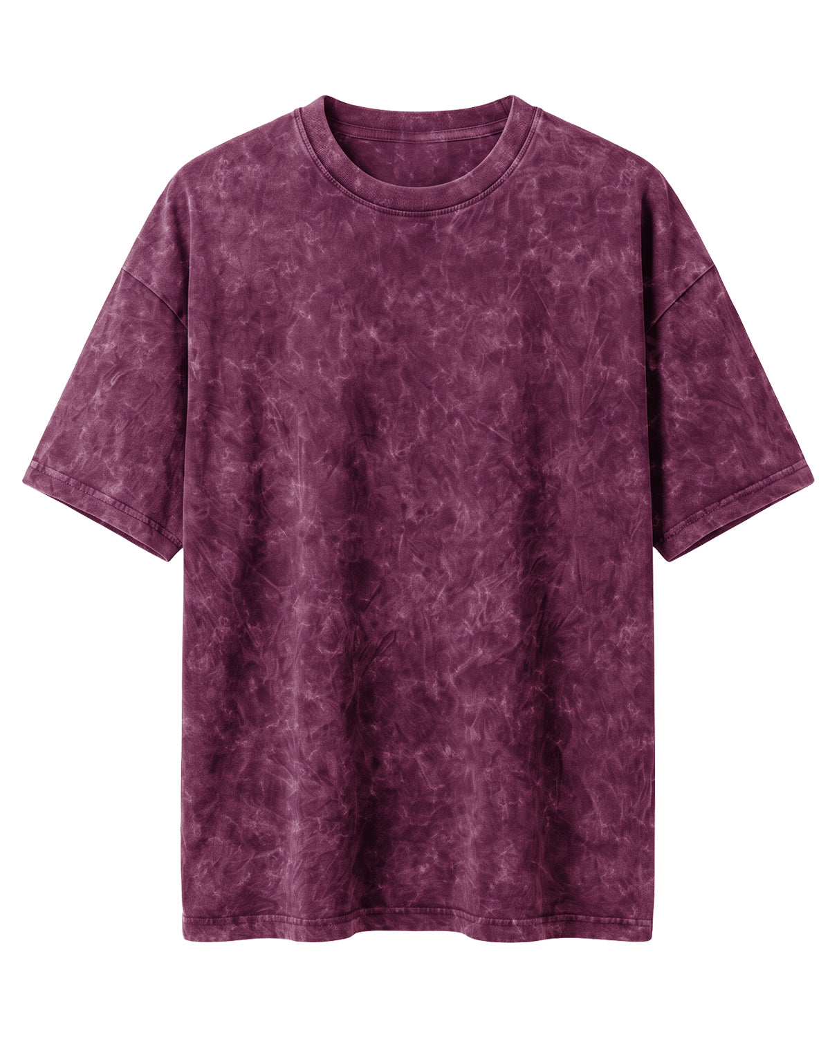 Maroon oversized acid washed plain half sleeve round neck t-shirt made from premium cotton 220 GSM red label yarn, biowashed for softness.