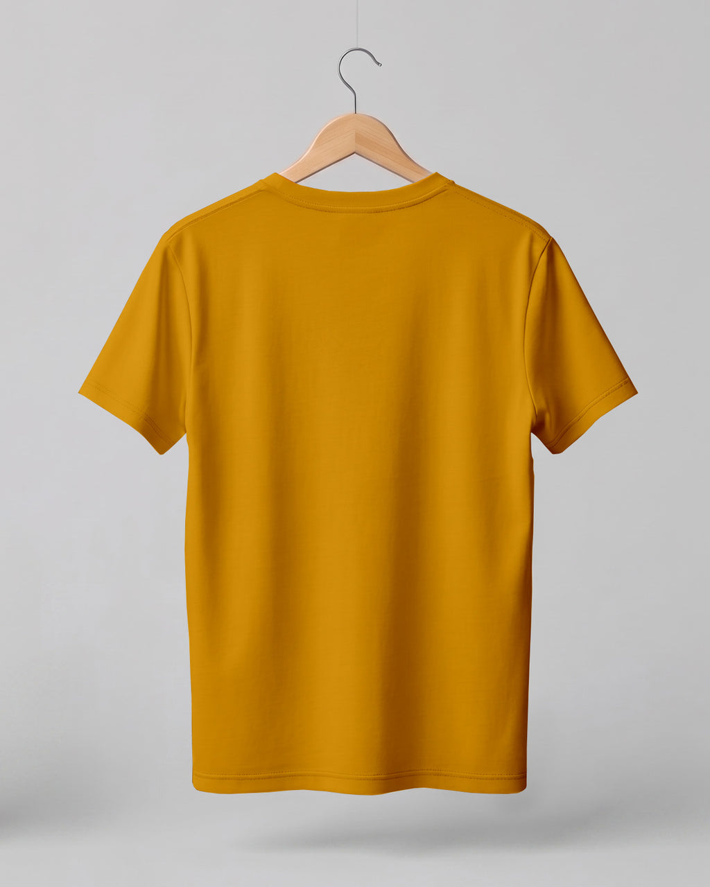Mustard Yellow plain half sleeve round neck t-shirt made from premium cotton, 180 GSM red label yarn, biowashed for softness and durability.
