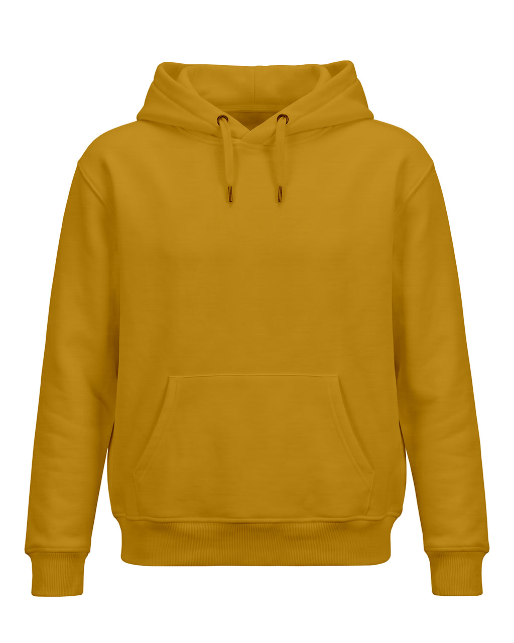 Mustard Yellow plain solid regular hoodie made from premium cotton fleece, 320 GSM, bio-washed and pre-shrunk for softness and durability.