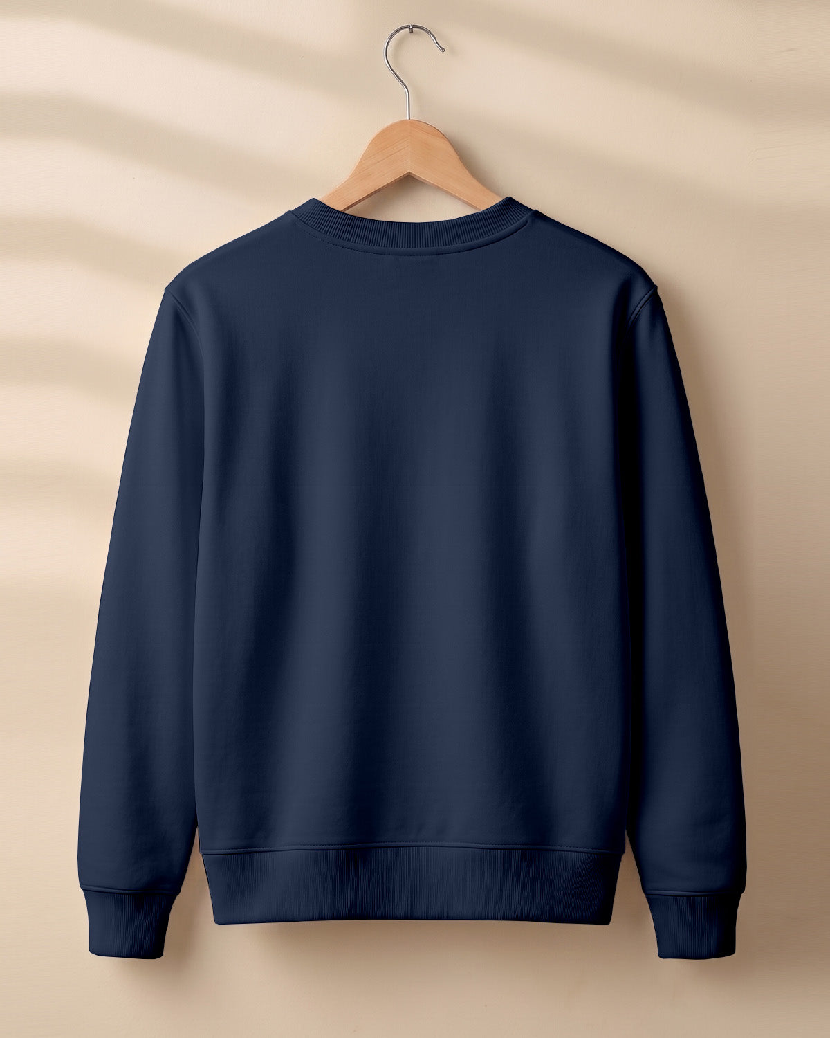 Navy Blue plain solid sweatshirt regular fit made from 320 GSM cotton fleece, bio‑washed & pre‑shrunk, with derby ribbed hem & cuffs.
